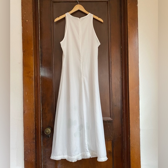SOLD | Maxi Sleeveless White Shift Dress with Fringe and Clovers - Picture 5 of 7
